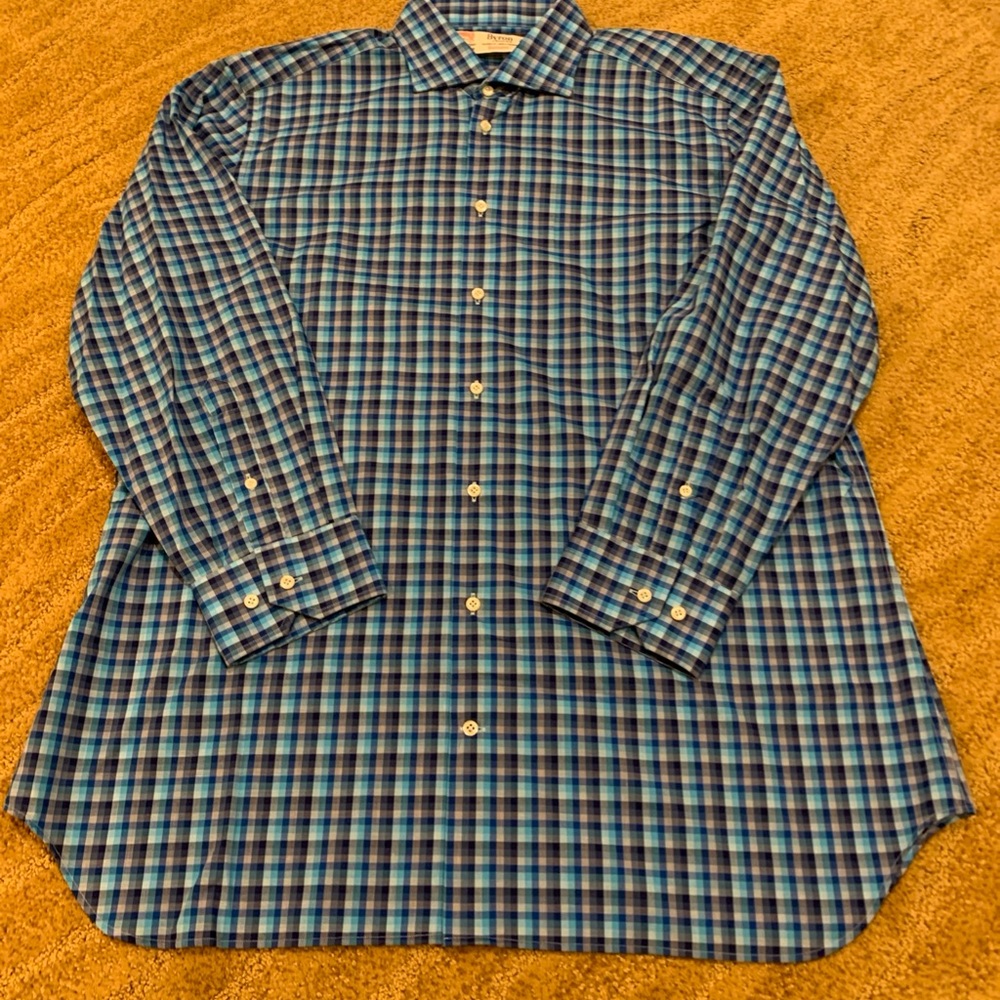 Byron Tailored Fit Long Sleeve Size Large Blue Check Shirt